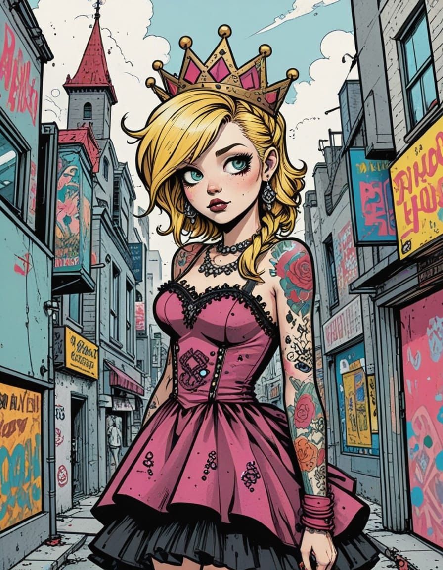 Punk Princess Portrait in Comic Book Style
