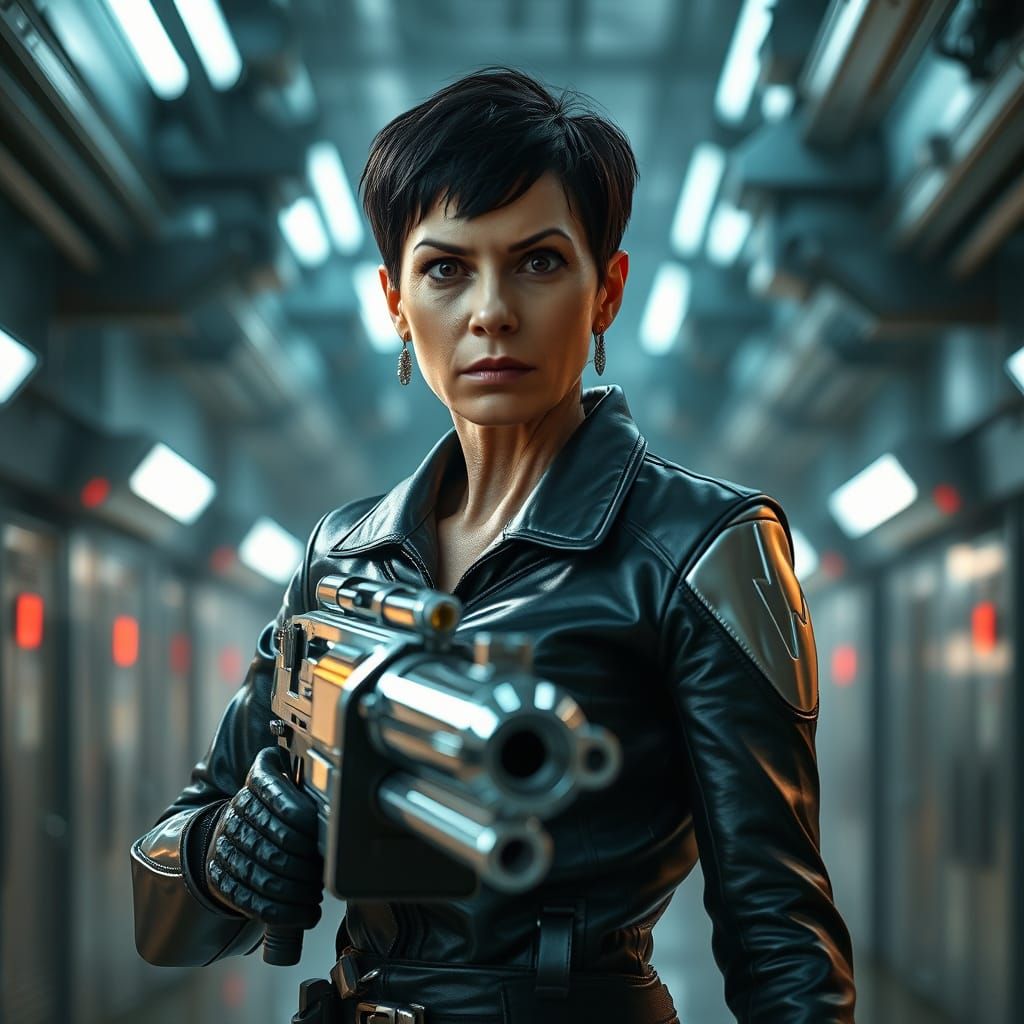 Cyberpunk Prison Warden in Futuristic Uniform