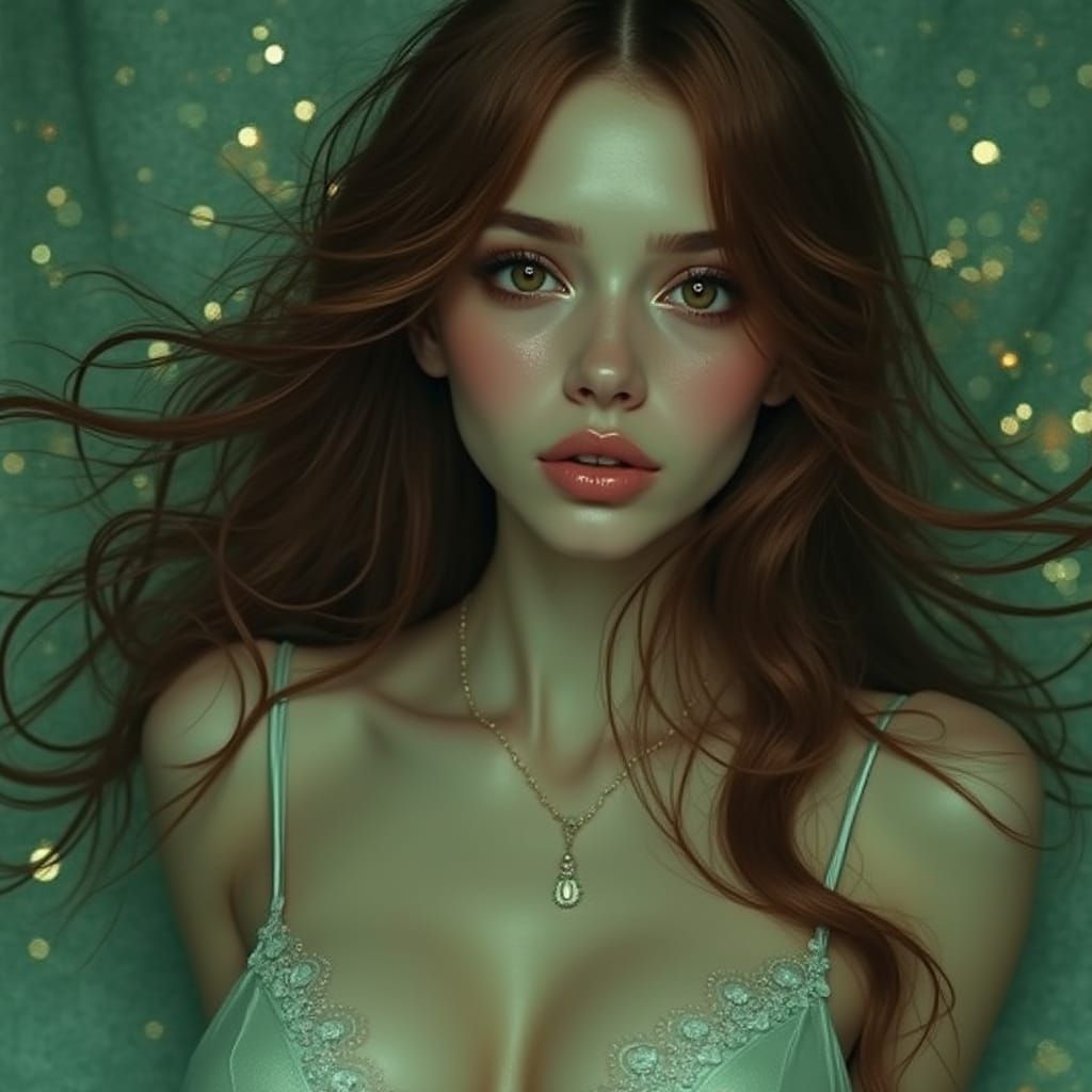 Iridescent Woman with Flowing Hair and Stiletto Heels