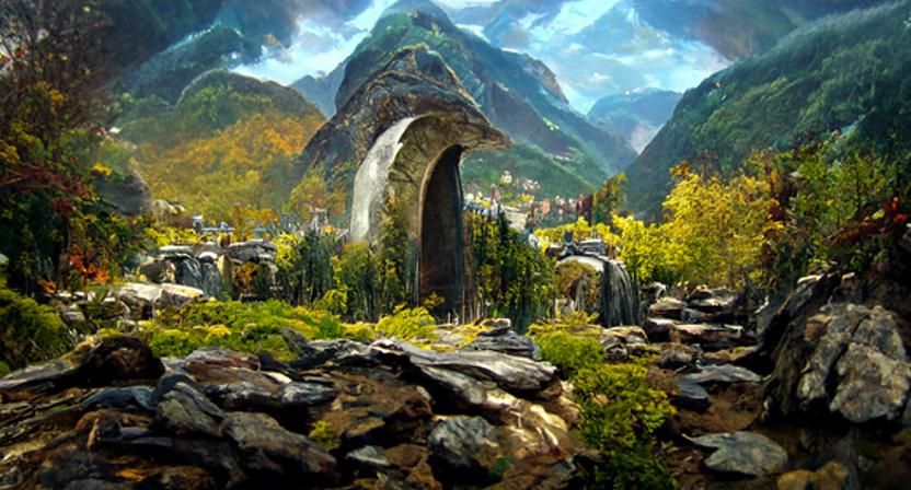 Teal Stream in Mountain Valley Landscape