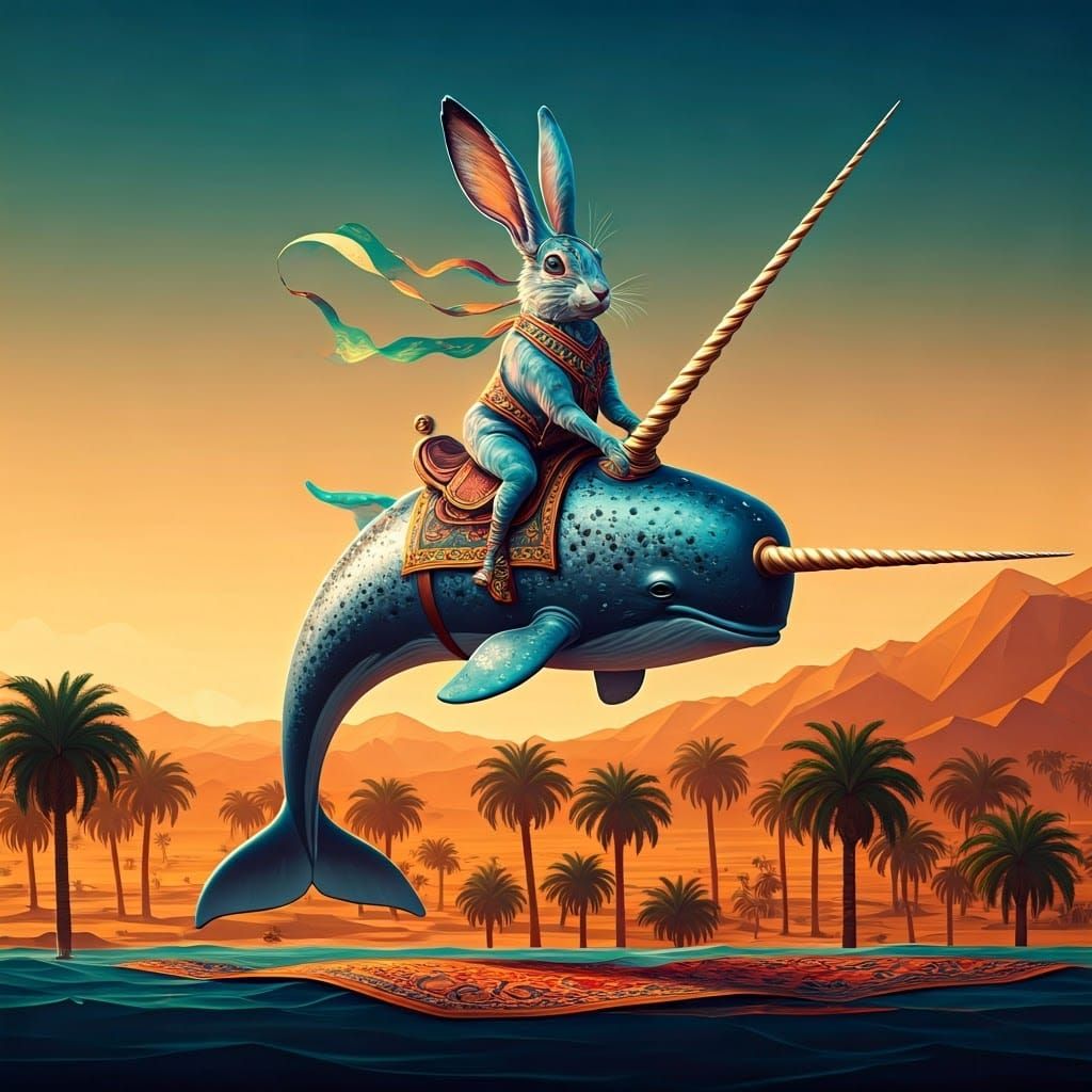 Mythical Jackalope Rides Majestically on a Narwhal, Set Agai...