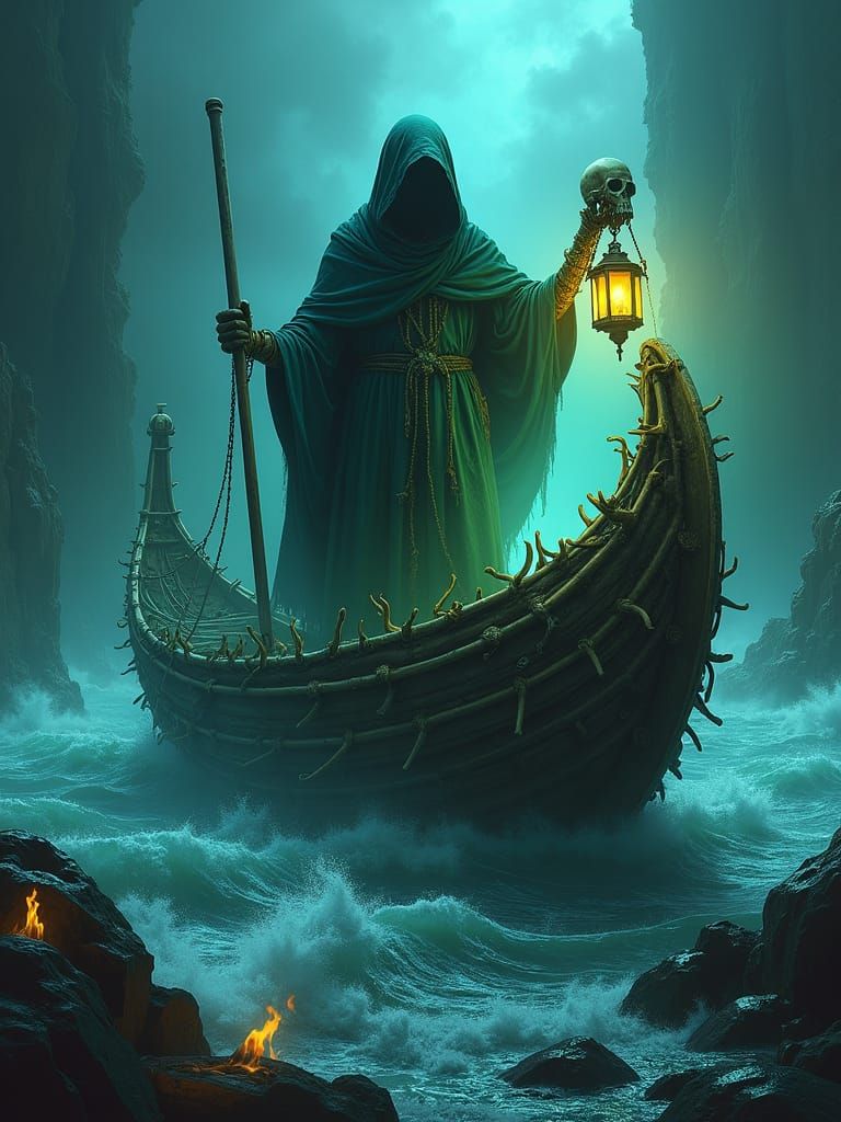 Grim Reaper on the River Styx in 8K