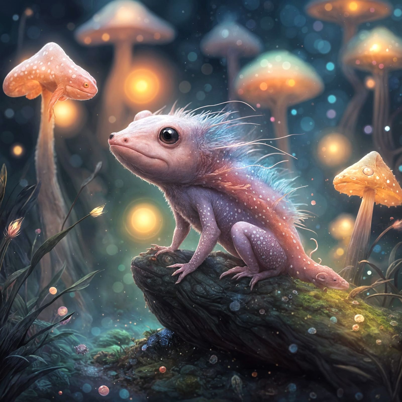Axolotl in Vibrant Fantasy Realm