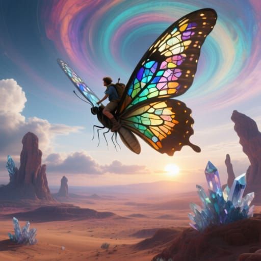 Giant Stained Glass Butterfly Carries Adventurer Over Alien ...