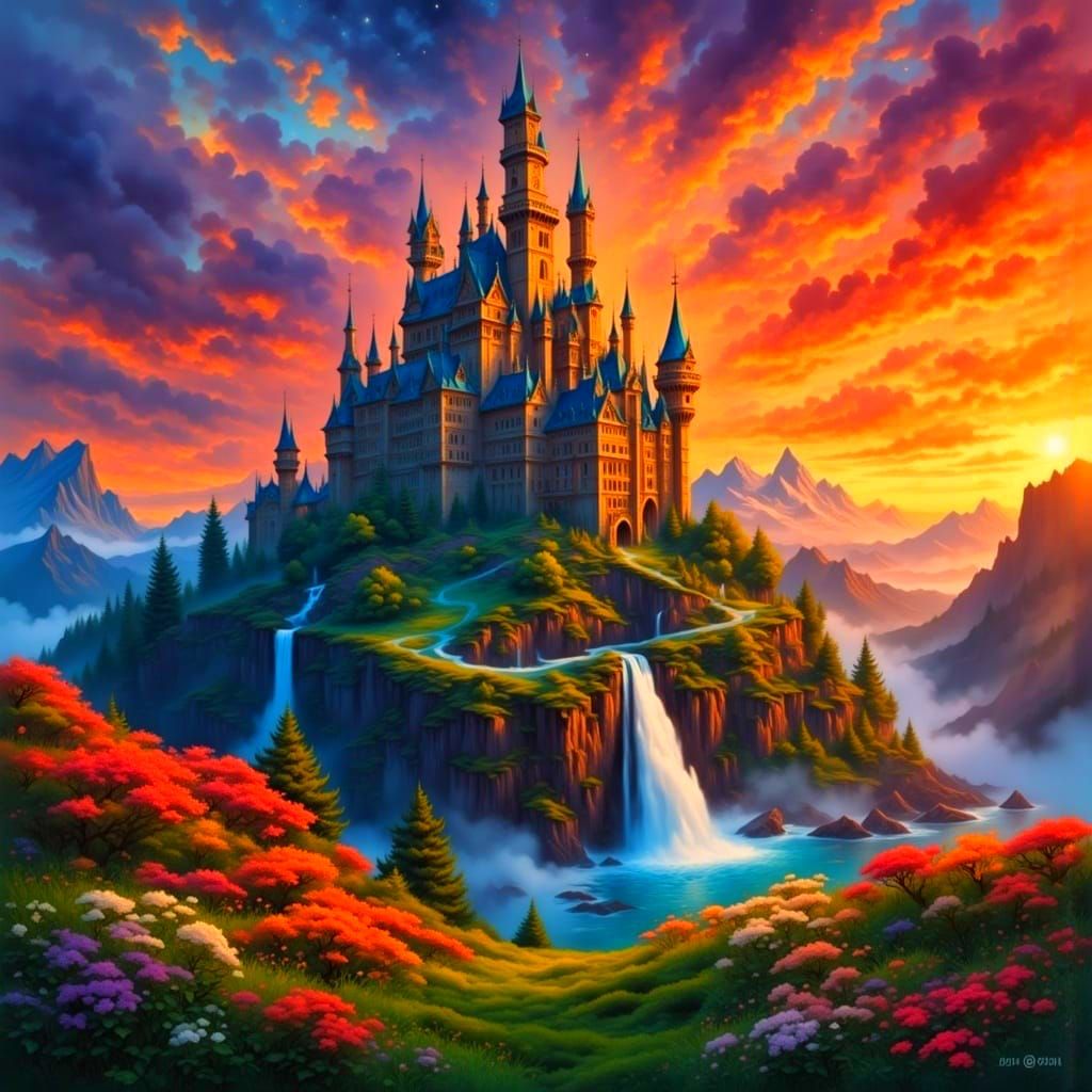 Fantasy Castle in Sunset Mist