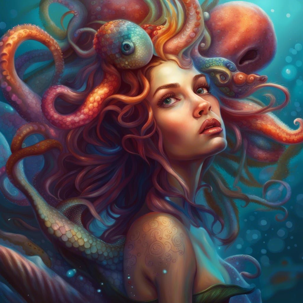 Hyperrealistic Mermaid with Octopus Tentacles