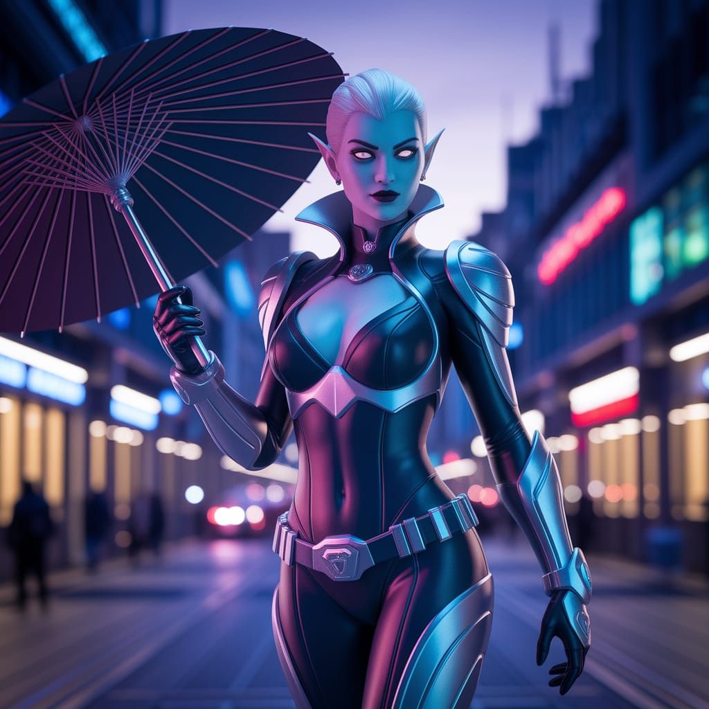 High-Tech Vampire Empowered by Futuristic Cityscape