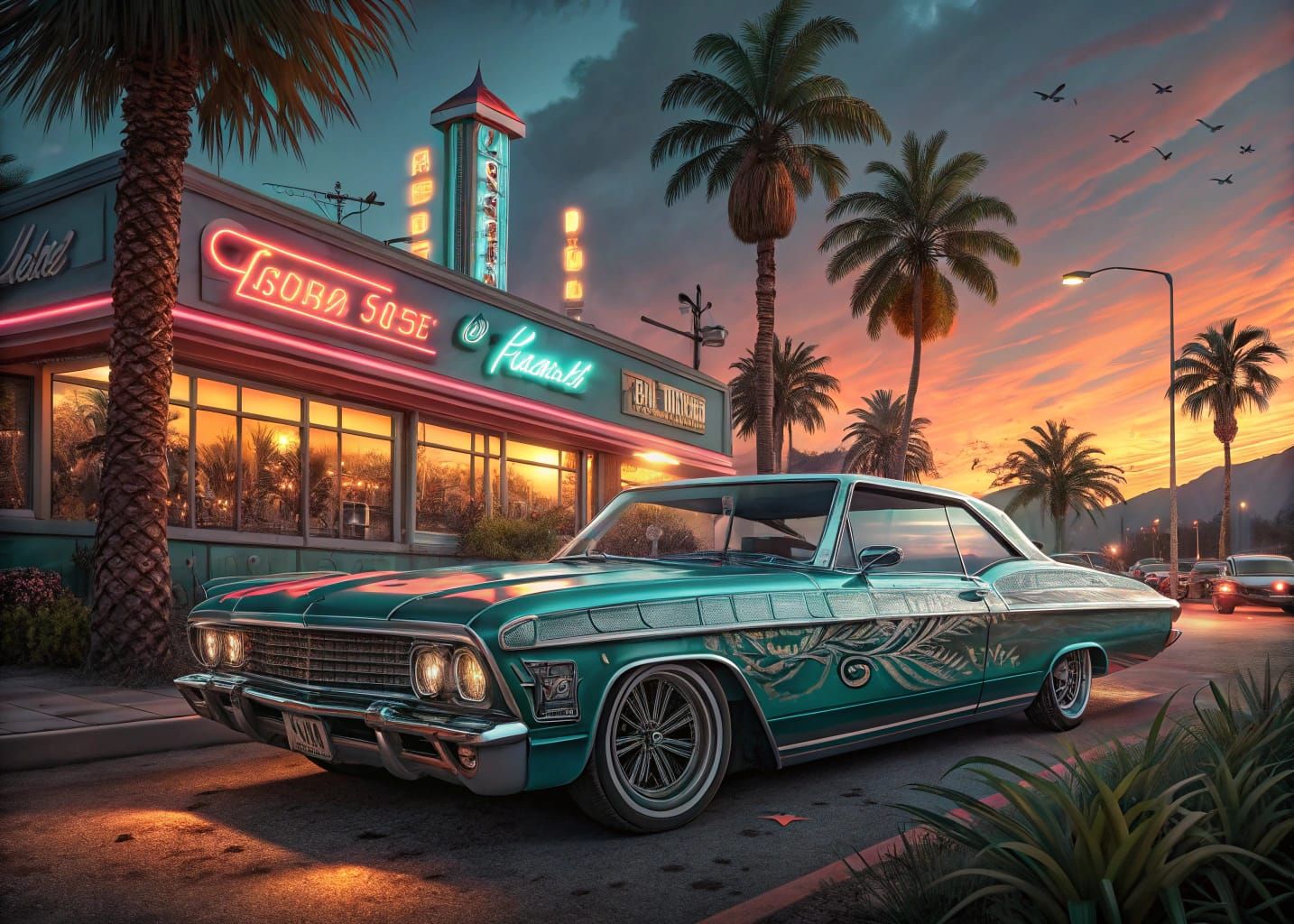 1965 Chevy Impala Lowrider at Neon Diner