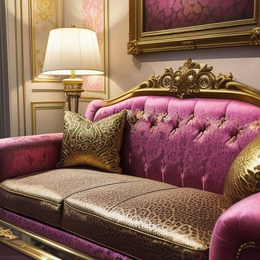 Art Nouveau Champagne Glass on Pink Leopard Couch