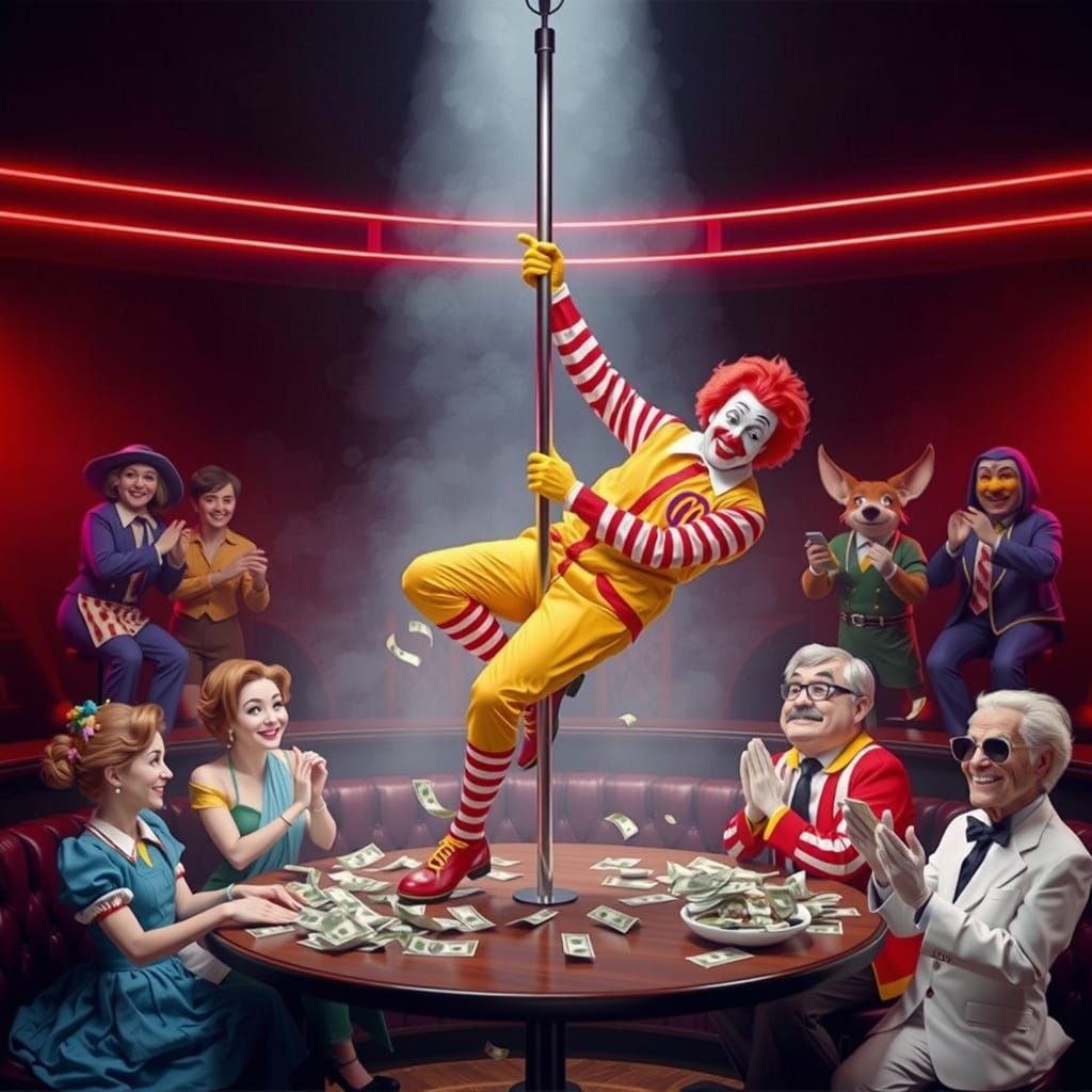 Ronald McDonald Pole Dancing in Neon Lounge