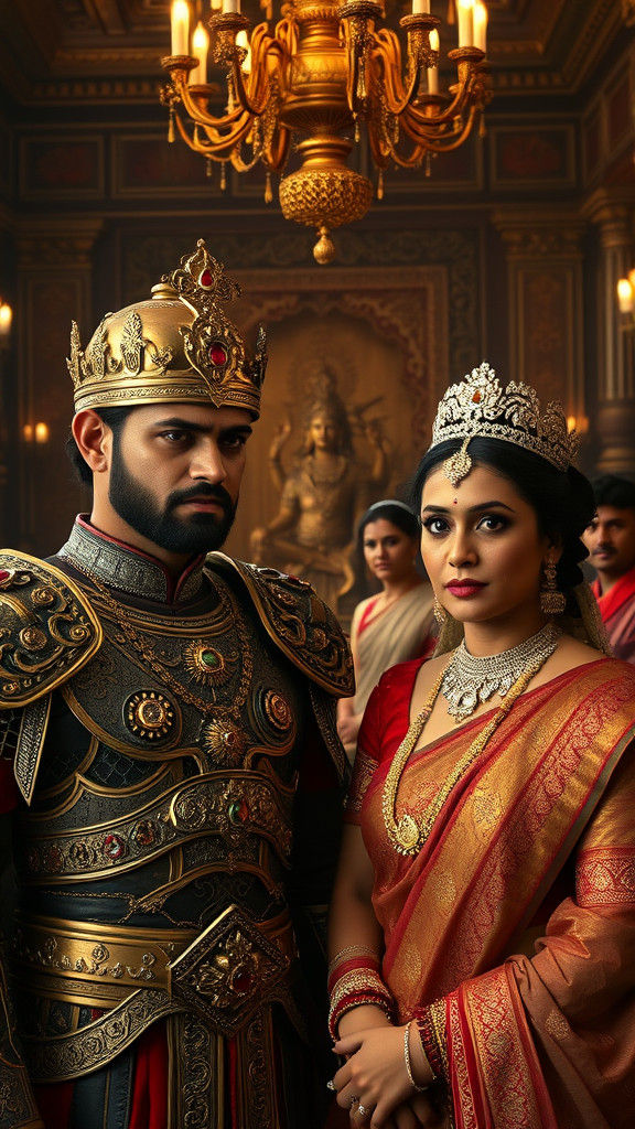 Worried King and Queen in Opulent Indian Palace