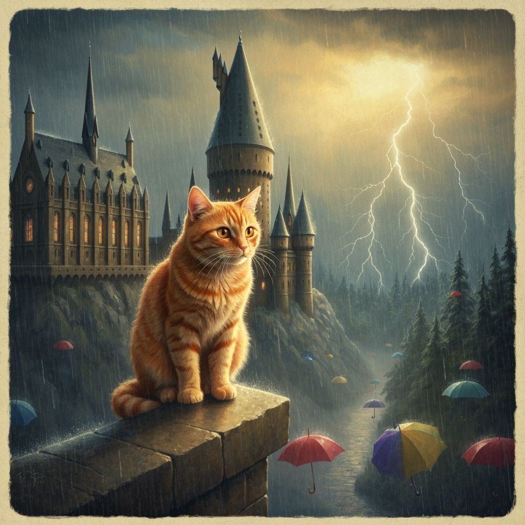 Ginger Cat Watches Stormy Hogwarts: Painterly Impression