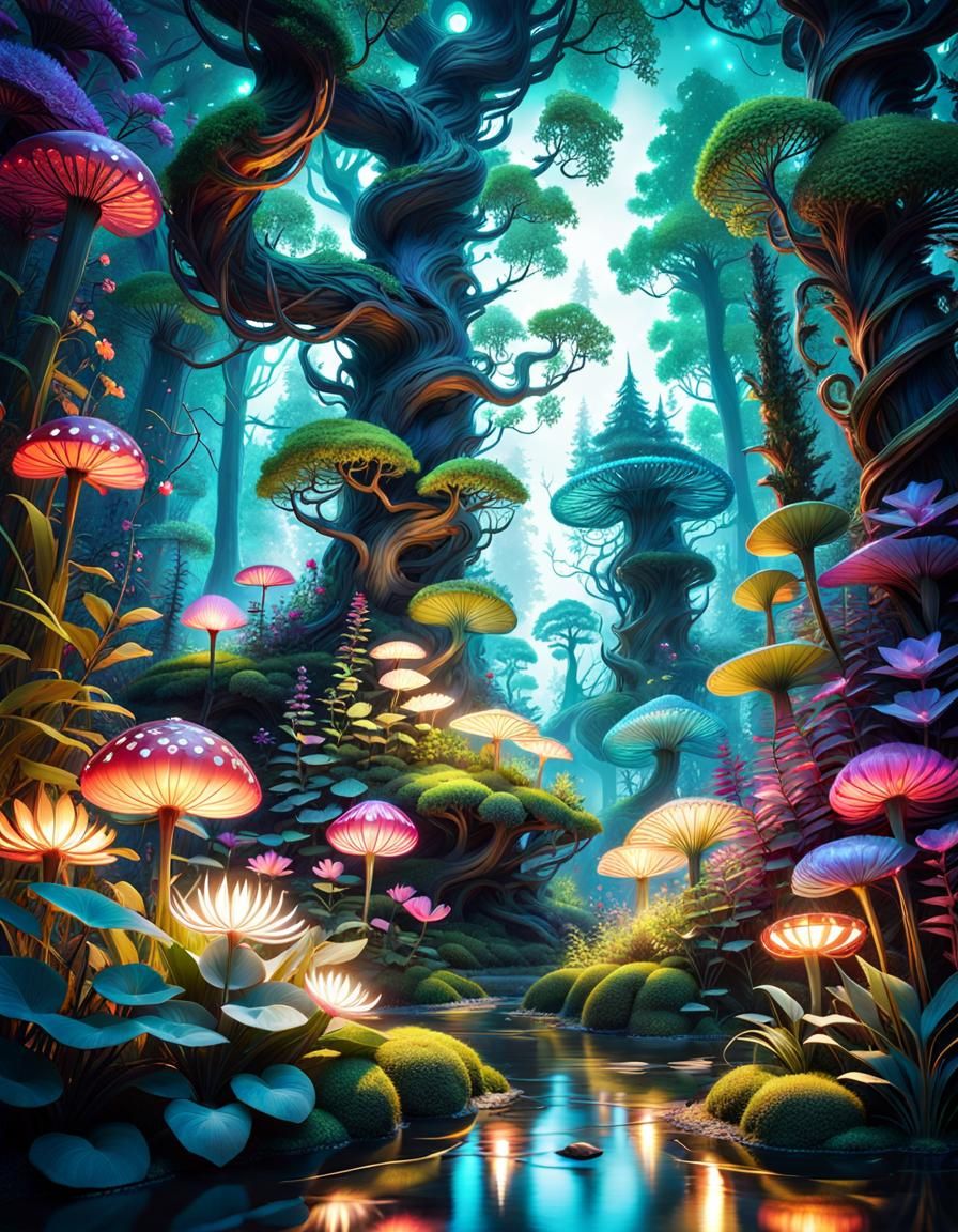 Ethereal Fantasy Forest at Night in Ultra High Quality