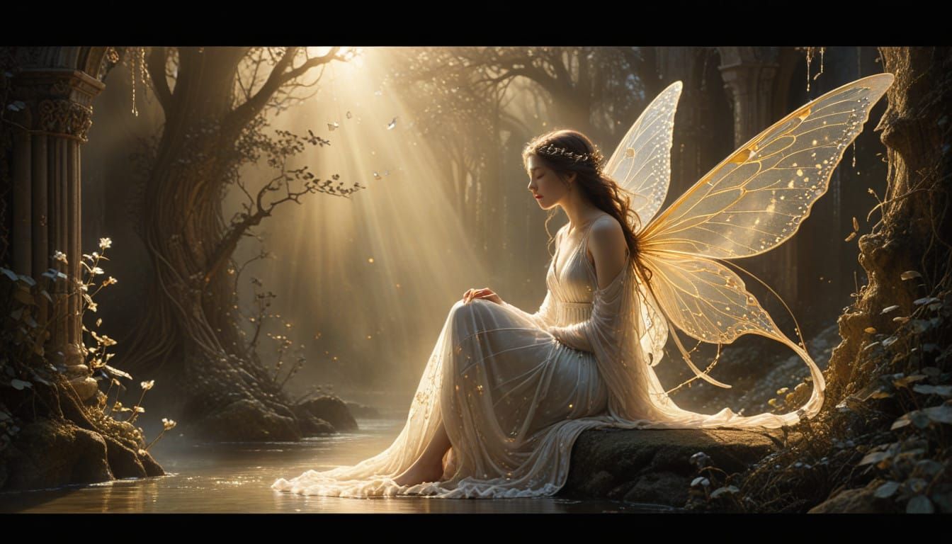 Ethereal Goddess Awakens with Golden Radiance