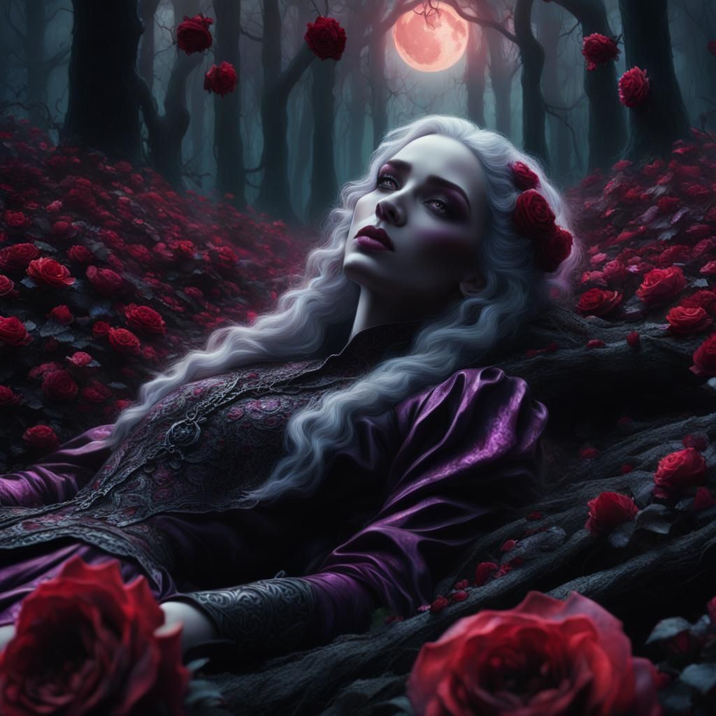 Gothic Girl and Dragon in Violet Flames