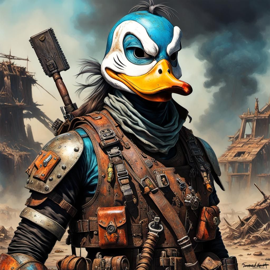 Post-Apocalyptic Raider with Donald Duck Mask in Graphic Nov...