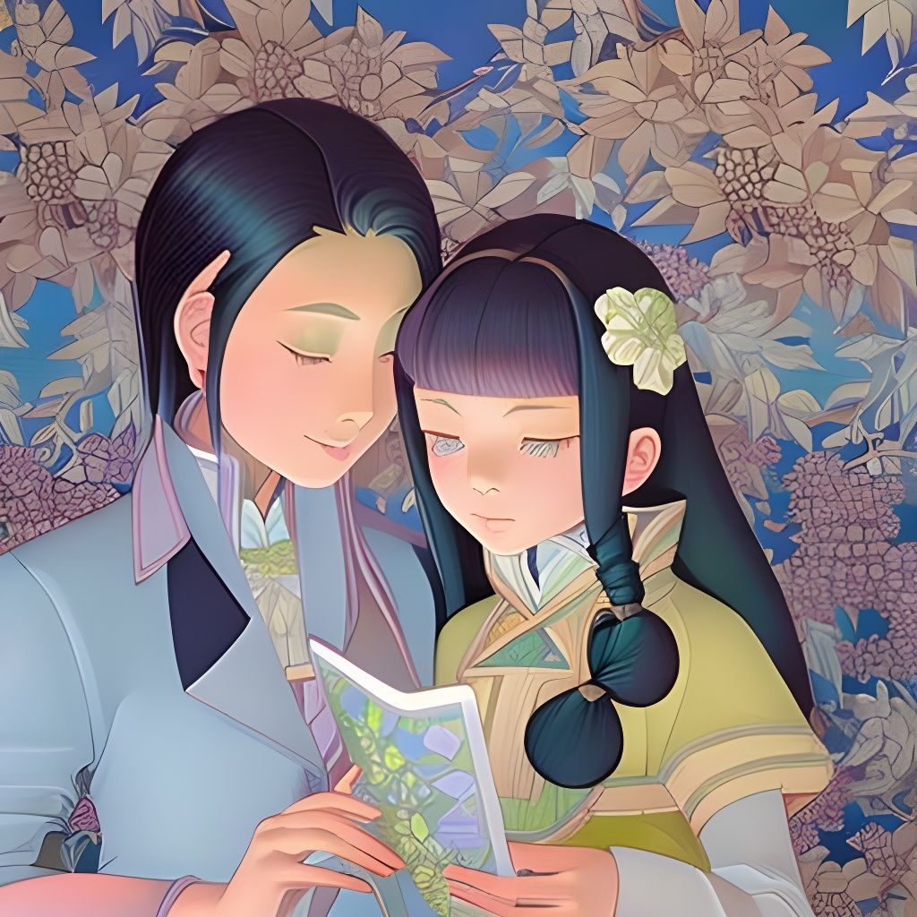 Parents Teaching Daughter Computing: Realistic Digital Art