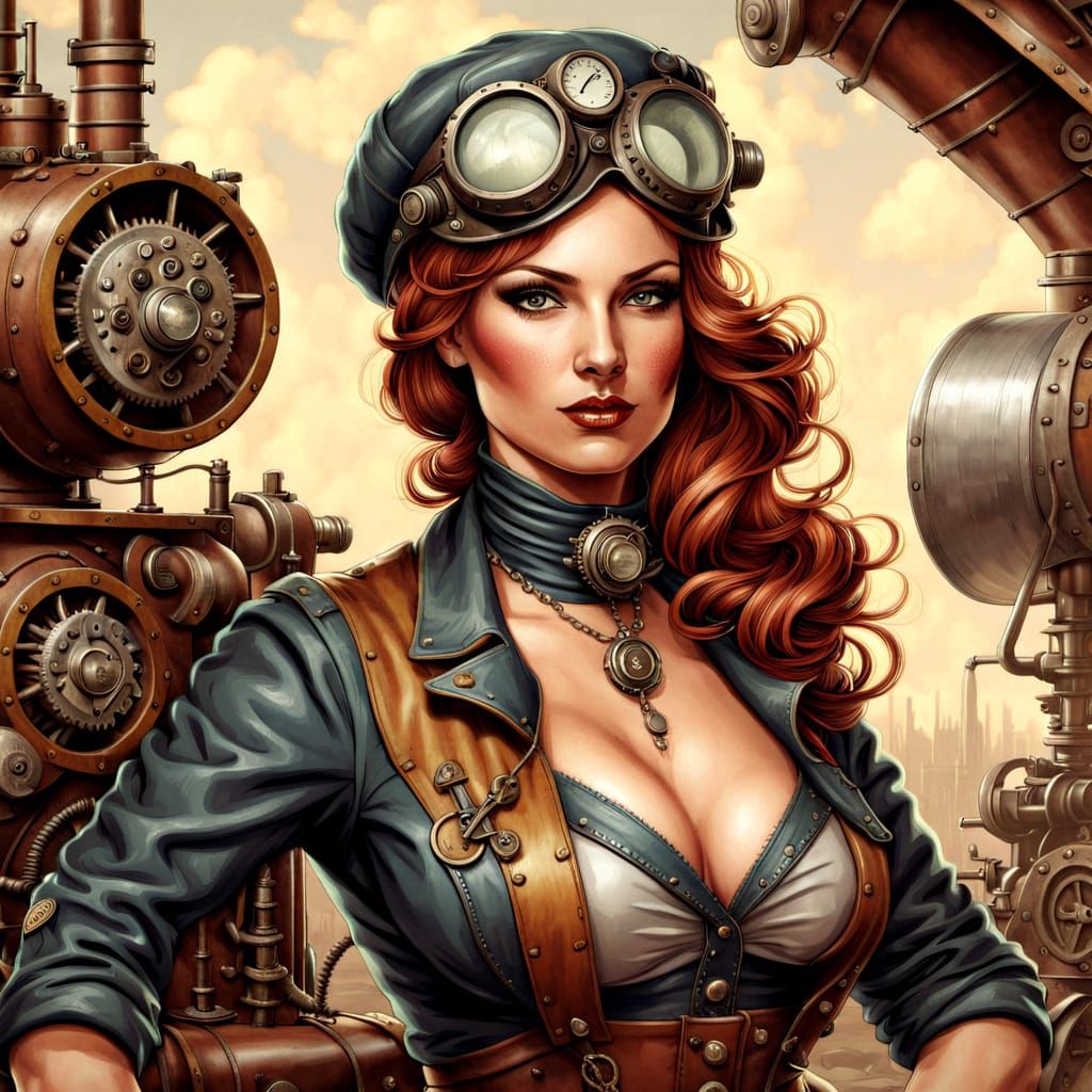 Vintage Dieselpunk Steampunk Mechanic Portrait