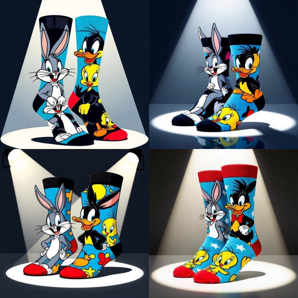 Cartoon Character Socks in Dramatic Spotlight