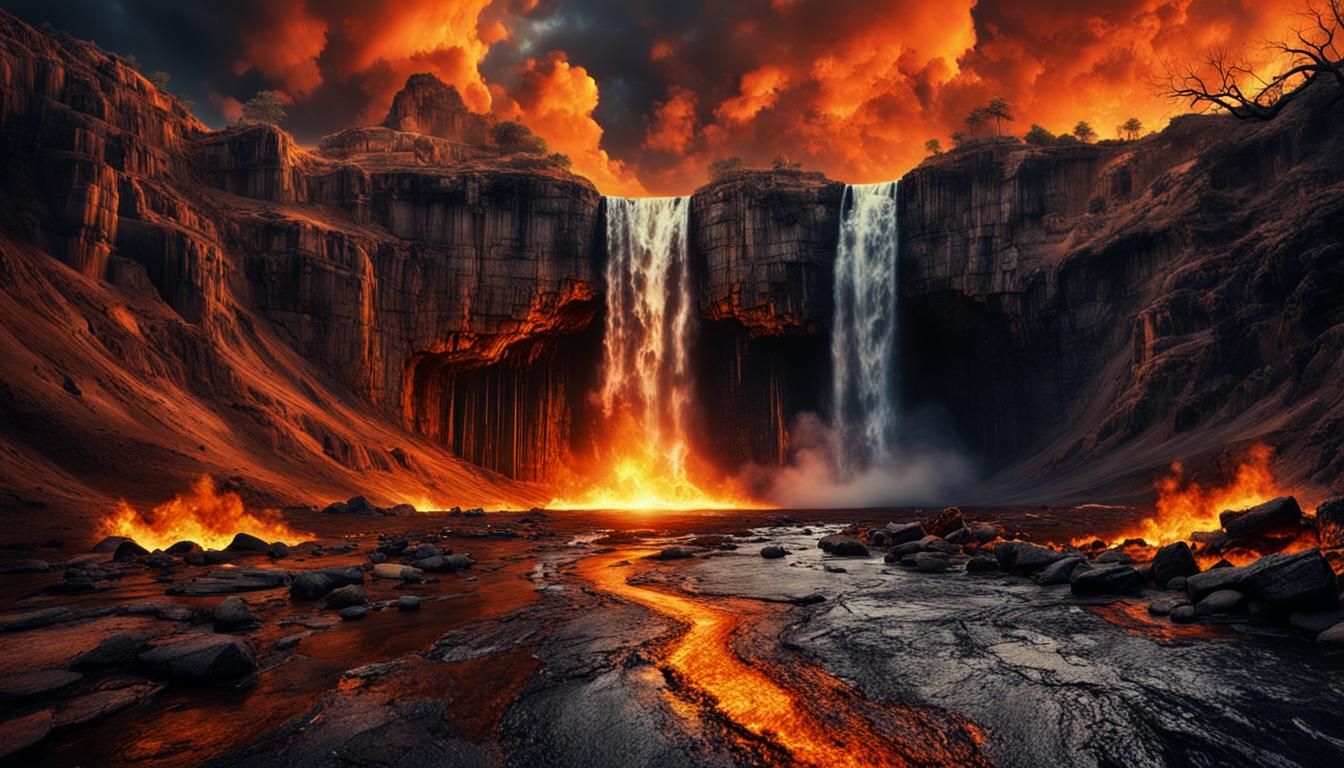 Infernal Waterfall: A Dramatic Digital Painting