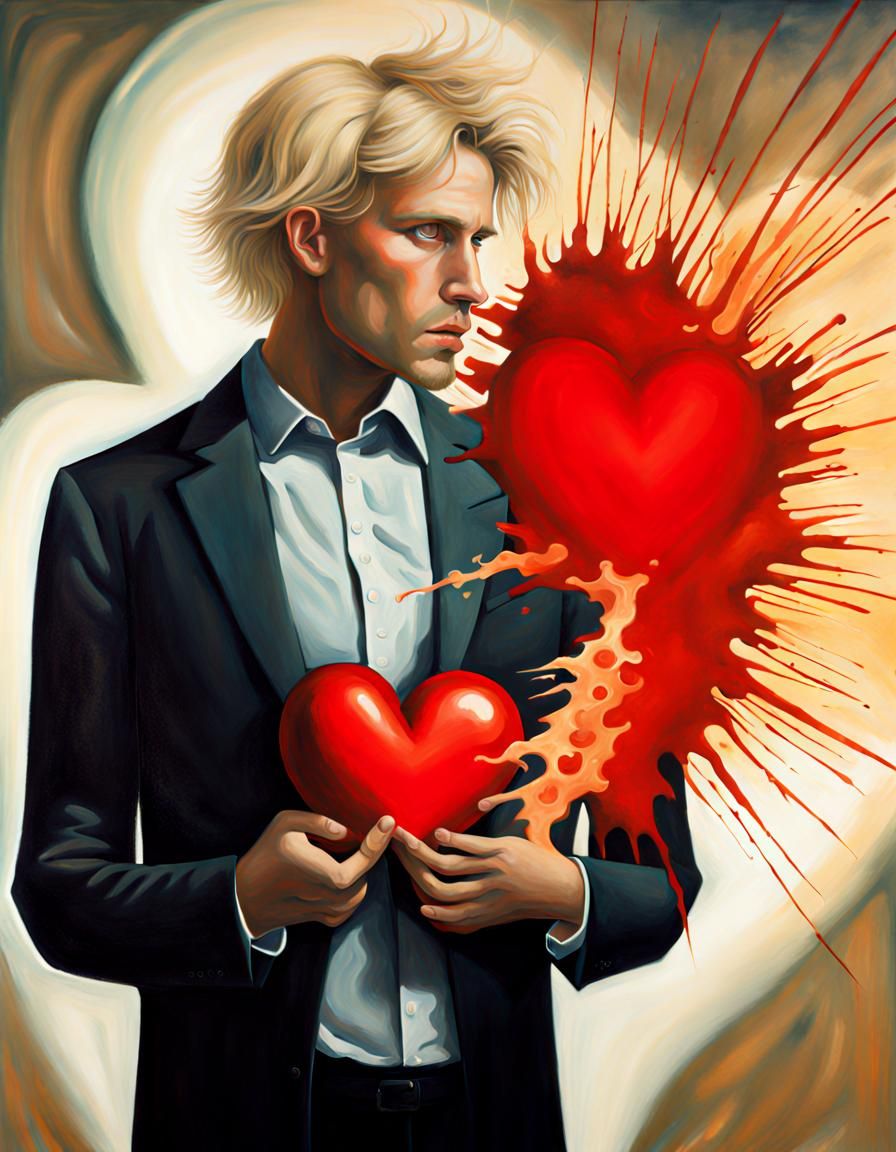 Surreal Profile: Heart Exploding in Vivid Painting