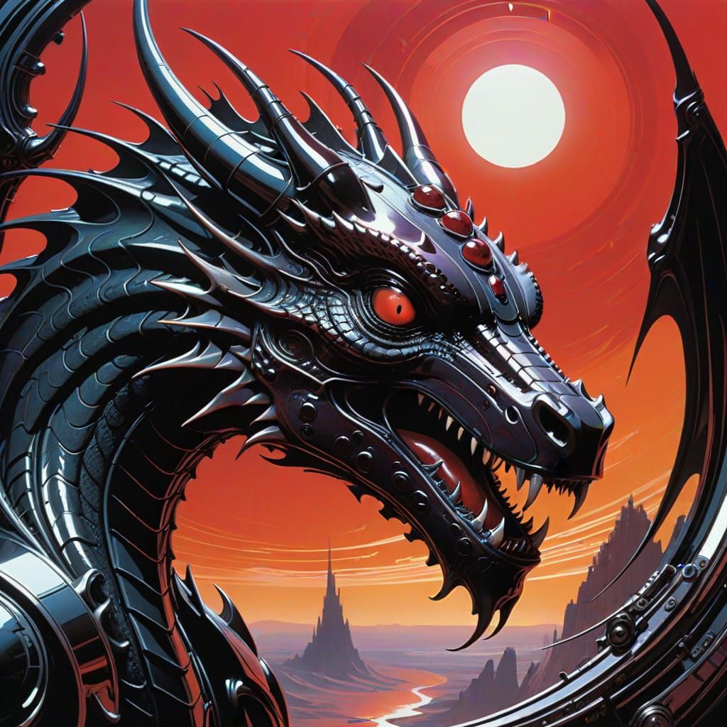 Cyberpunk Dragon Portrait in Glossy Black