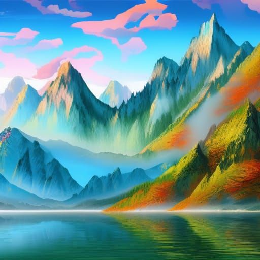 Watercolor Alps and Lake Vector Illustration