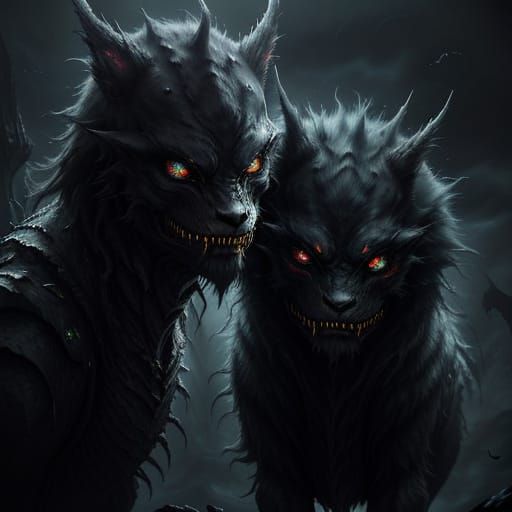 Gothic Vampire Girl and Monster in Moody Lighting