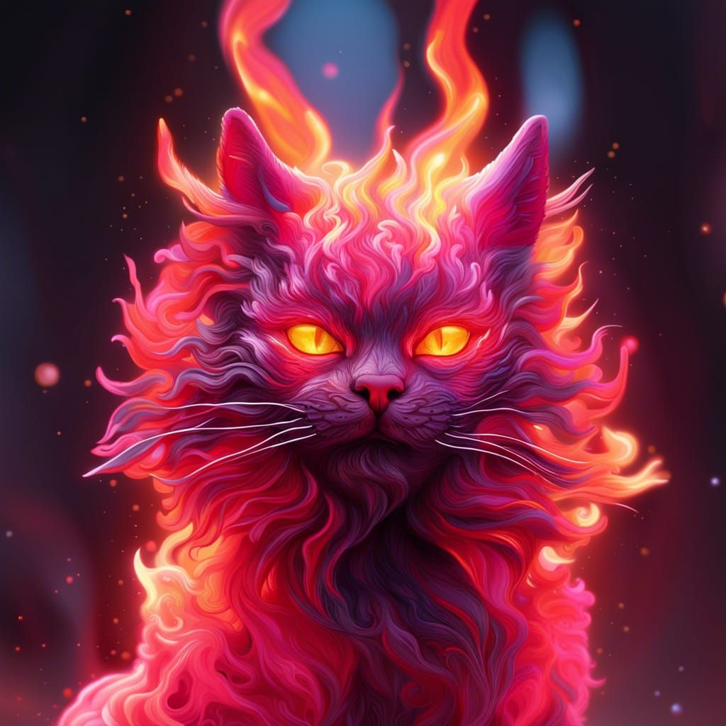 Fiery Lava Cat: Digital Art Portrait