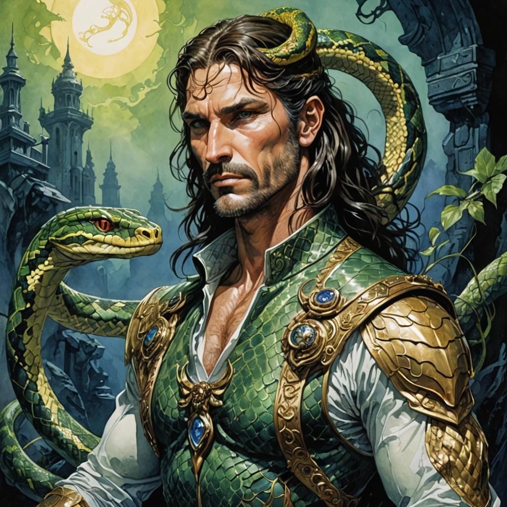 High Fantasy Viper Portrait in Watercolor Art