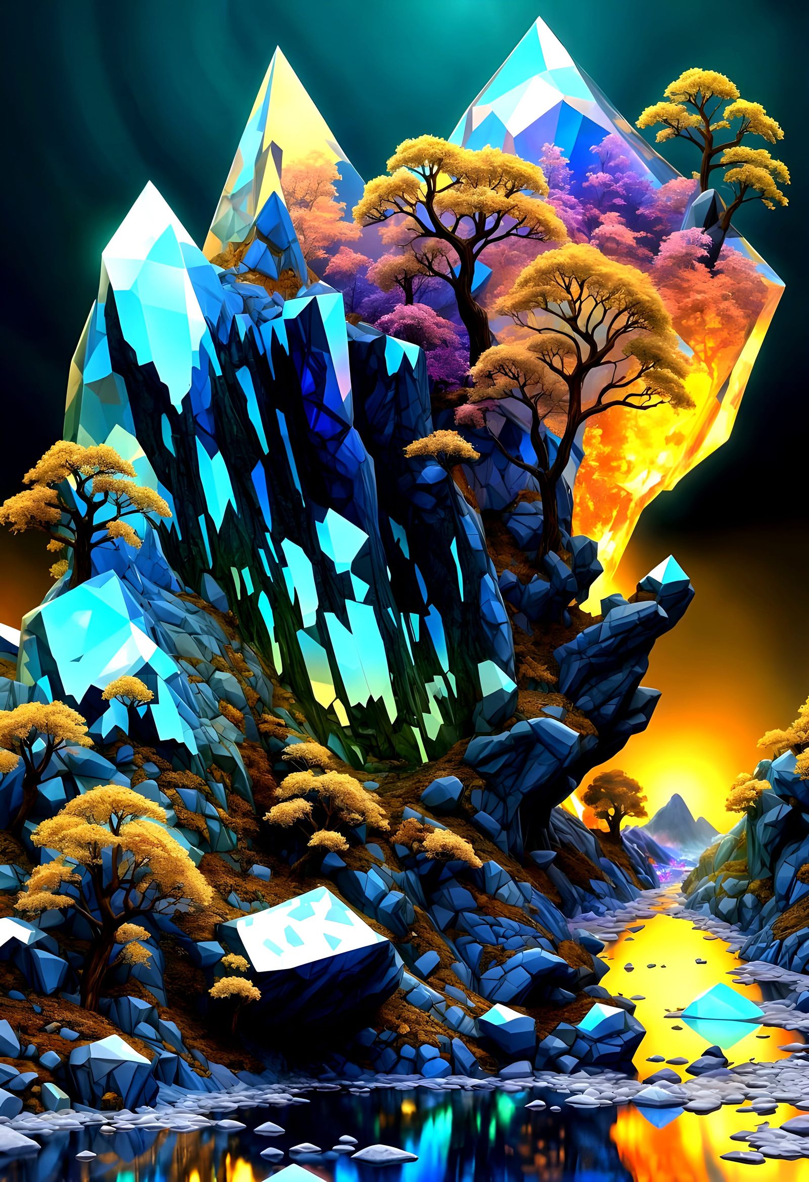 Cyberpunk Crystal River in Neon Shattered Luminance