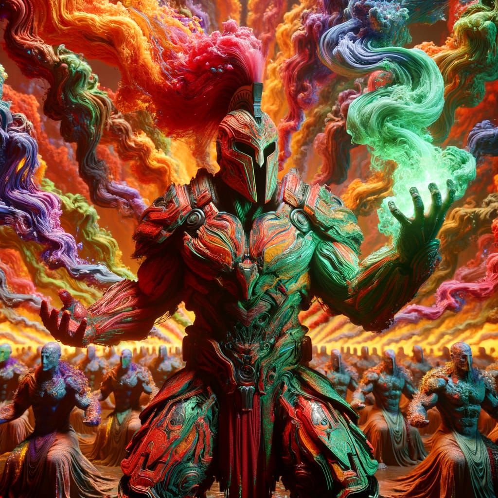 Armored Warlock Conjures Energy for Sorcerer Army