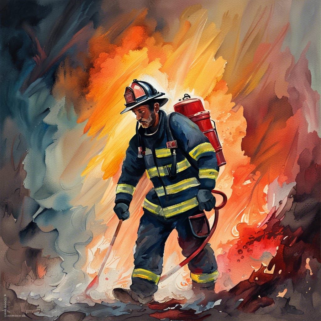 Firefighter doing firefighting work