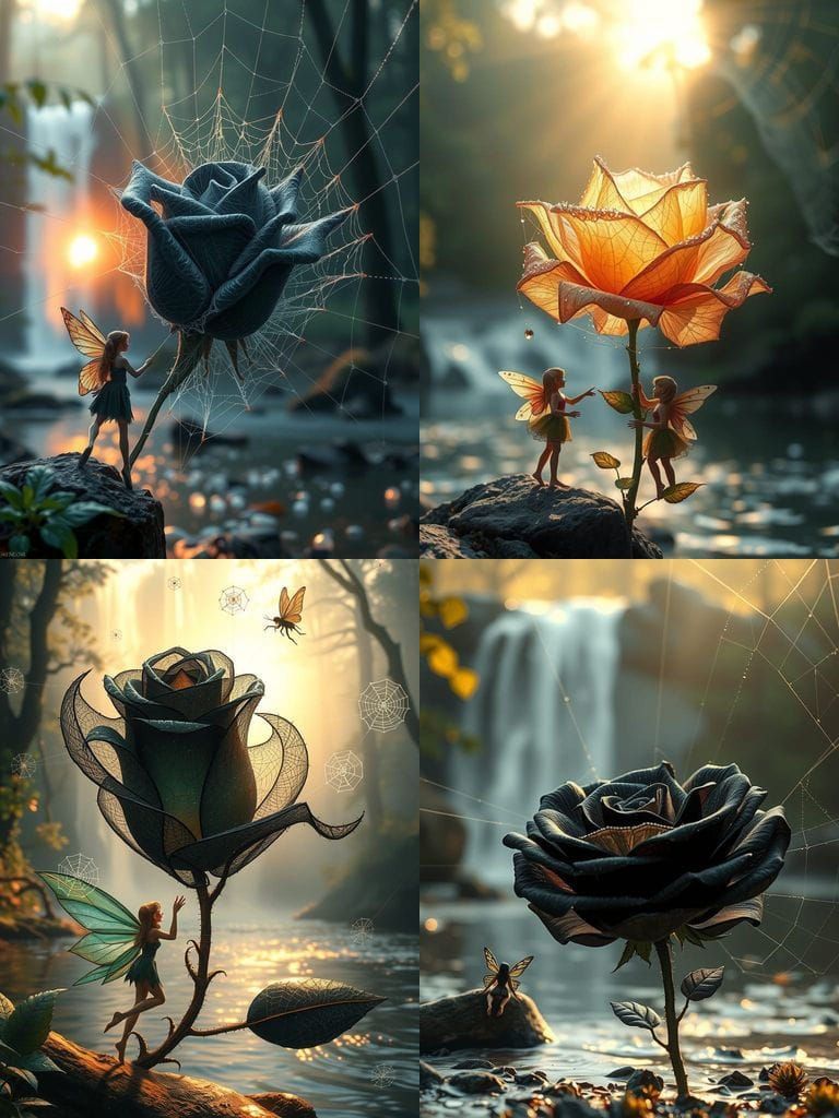 Fairies Weave Giant Spider Net Rose by Waterfall