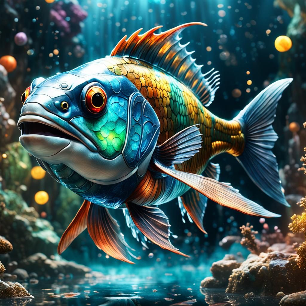 Colorful CGI Fish Render in Splash Art Style