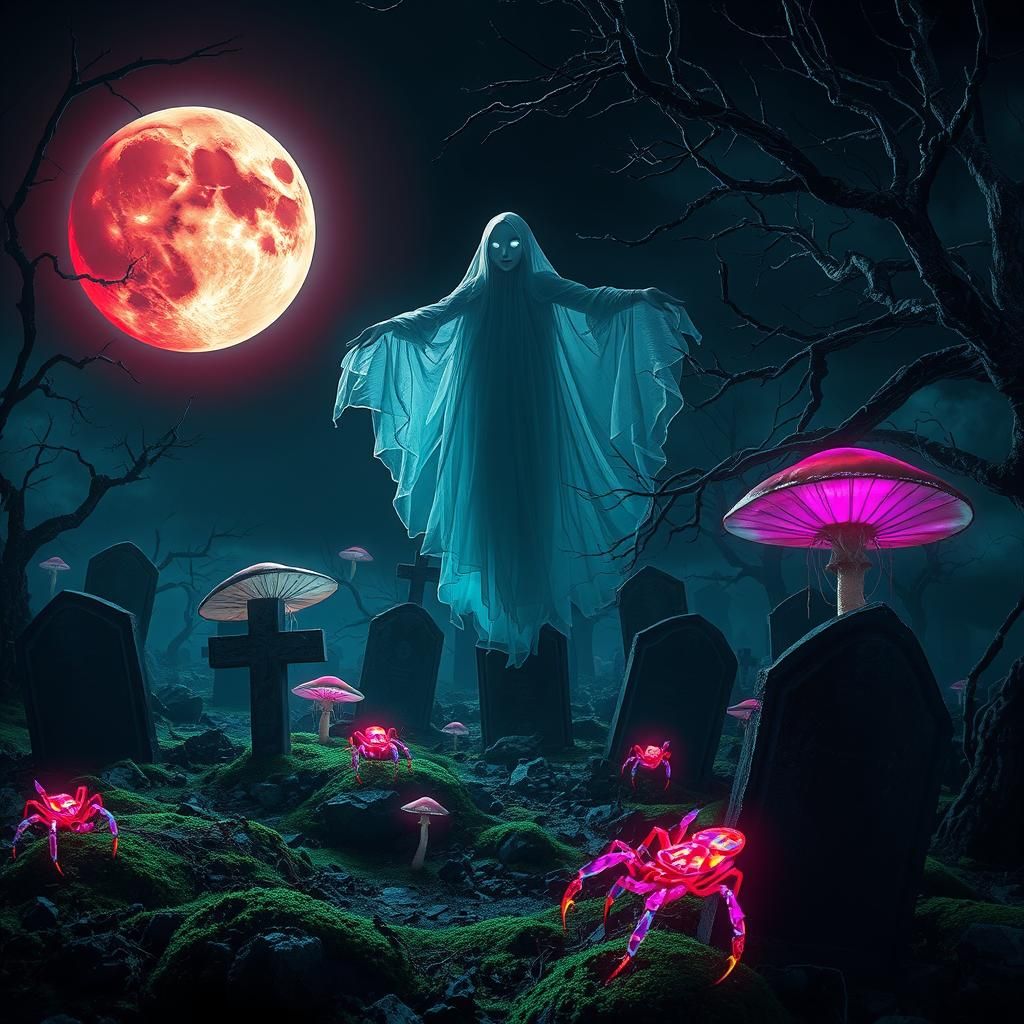 Ethereal Ghost in Graveyard with Blood Moon