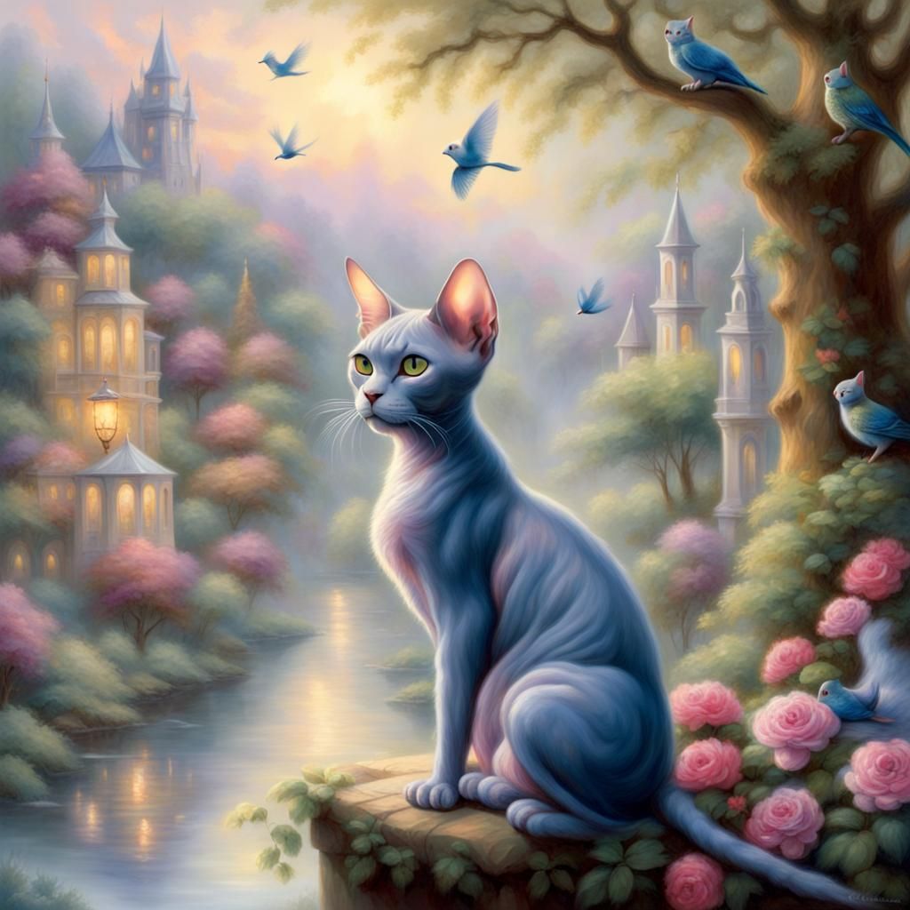 Romantic Era Cat Queen on Throne