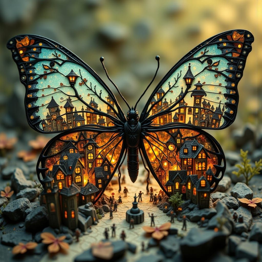 Miniature Town Inside Butterfly Wings: Fantasy Concept Art