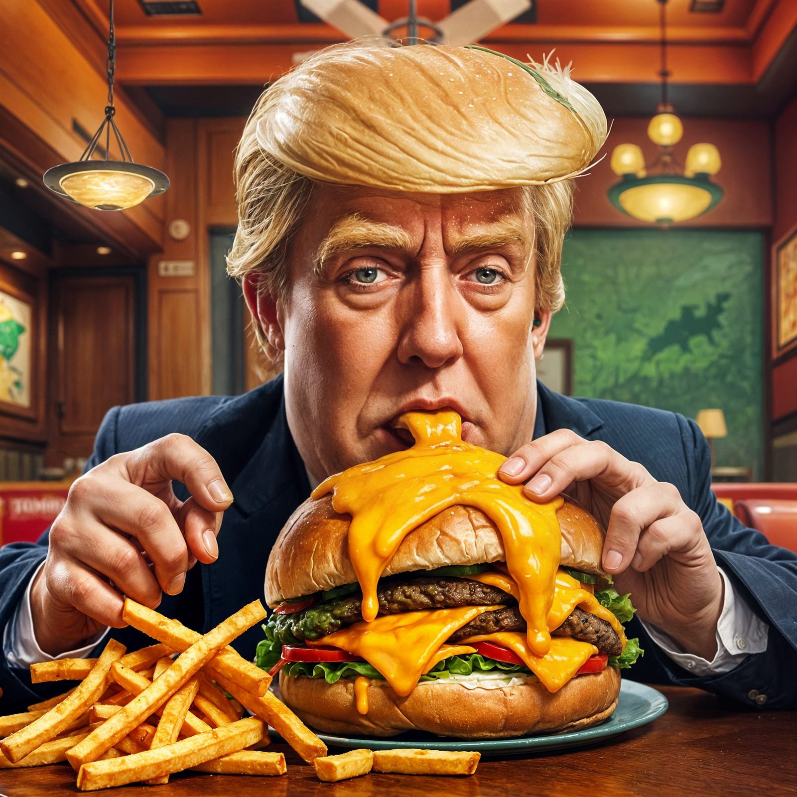 Donald Trump Hides Salad in His Hair While Eating a Massive....