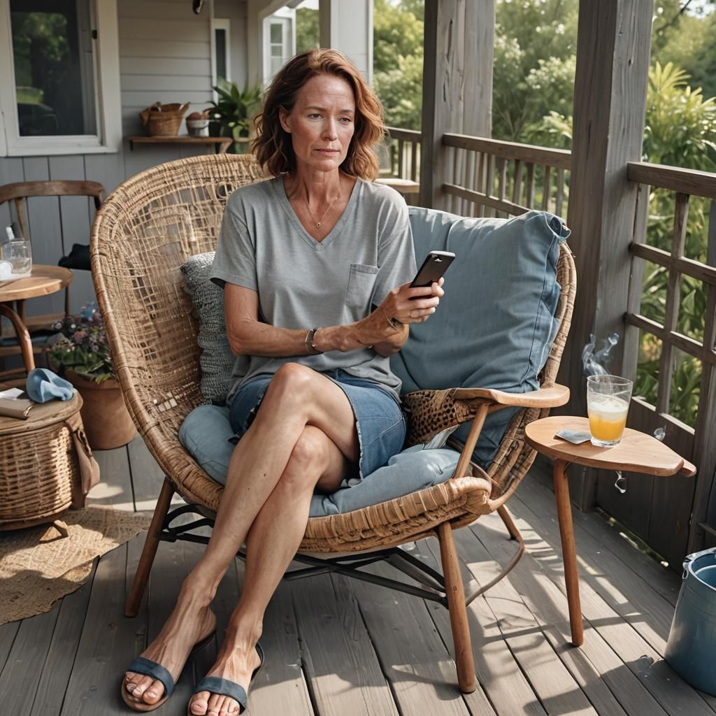 Photorealistic Portrait of Woman Smoking on Deck