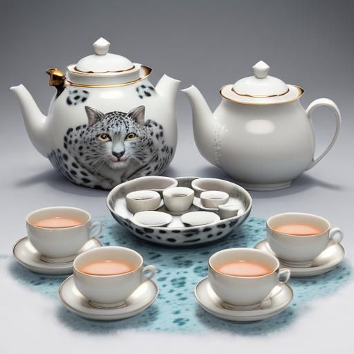Snow Leopard Tea Set Shaped Like a Cat