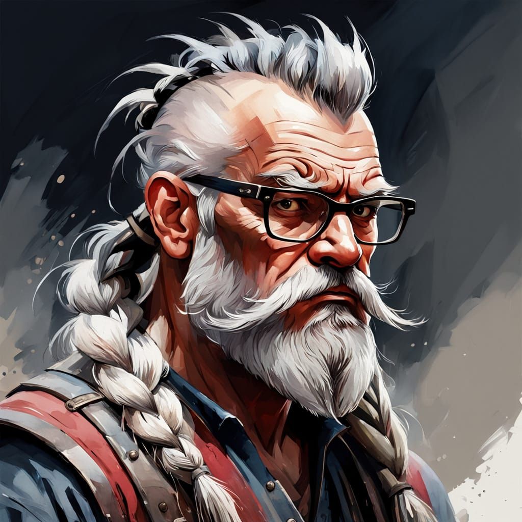 Grumpy Viking Warrior in Dark Oil Painting