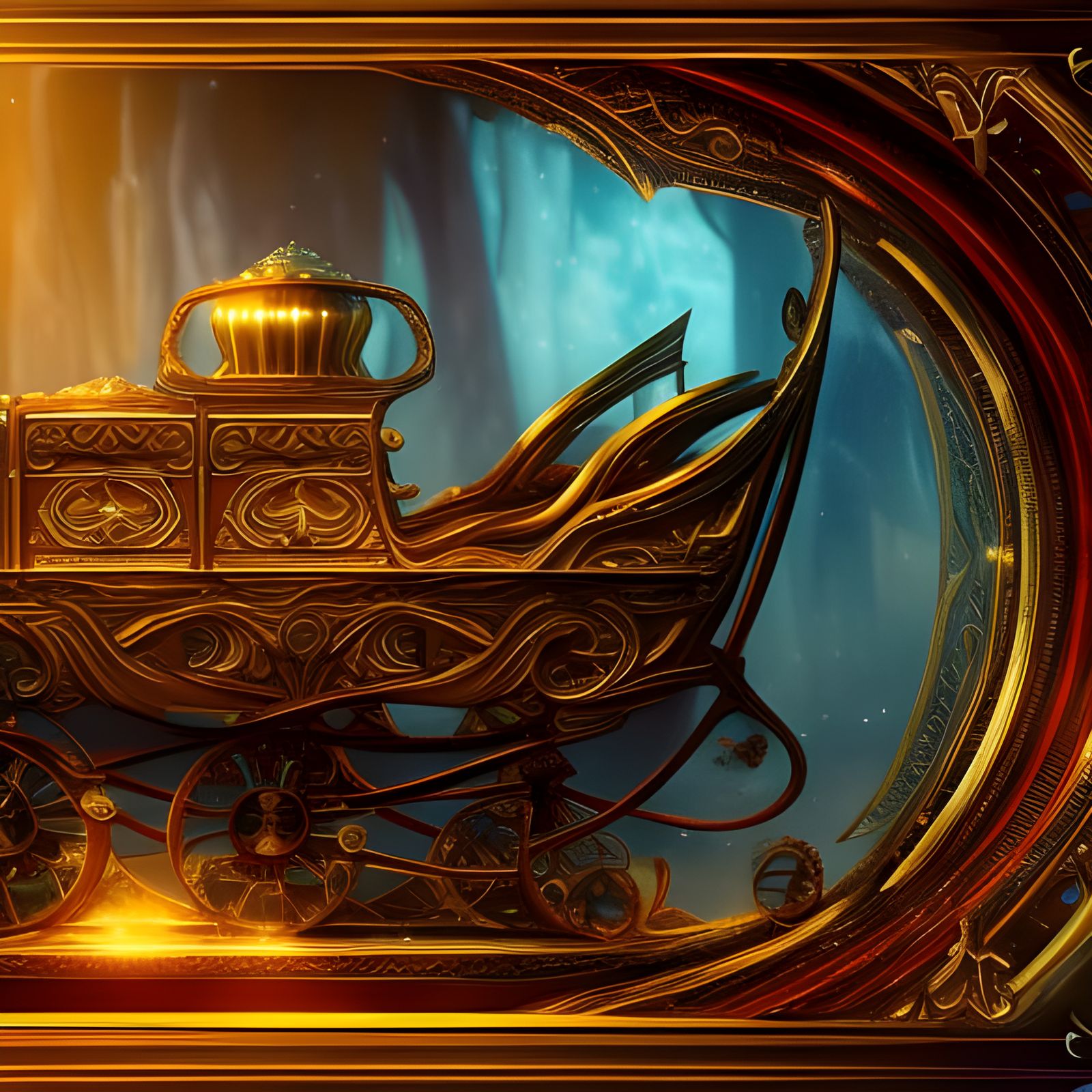 Golden Sleigh Fantasy Concept Art in 8K