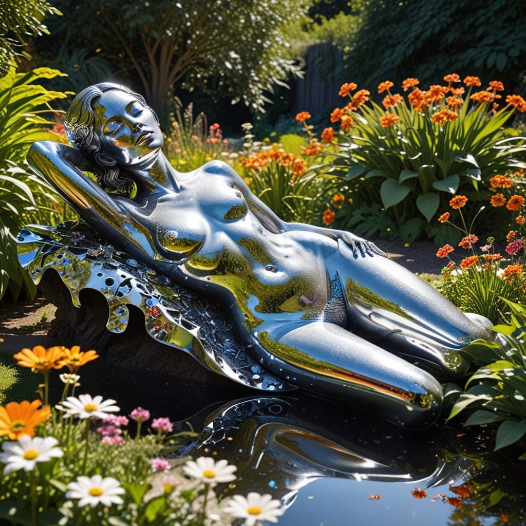 Surreal Garden Goddess in Reflection