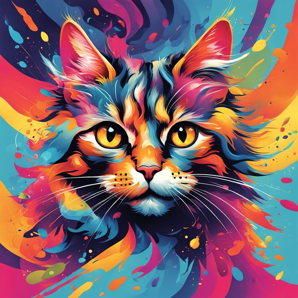 Surreal Abstract Cat Leaping in Chaos