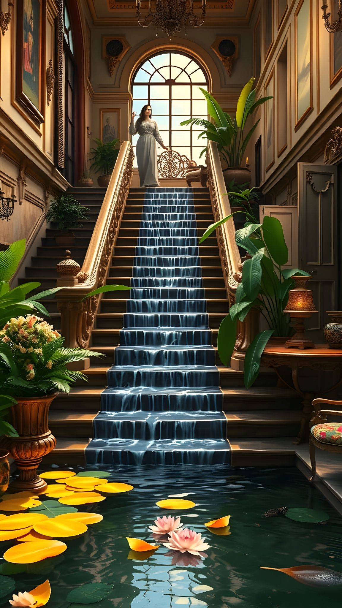 Baroque Mansion: Waterfall and Koi Pond