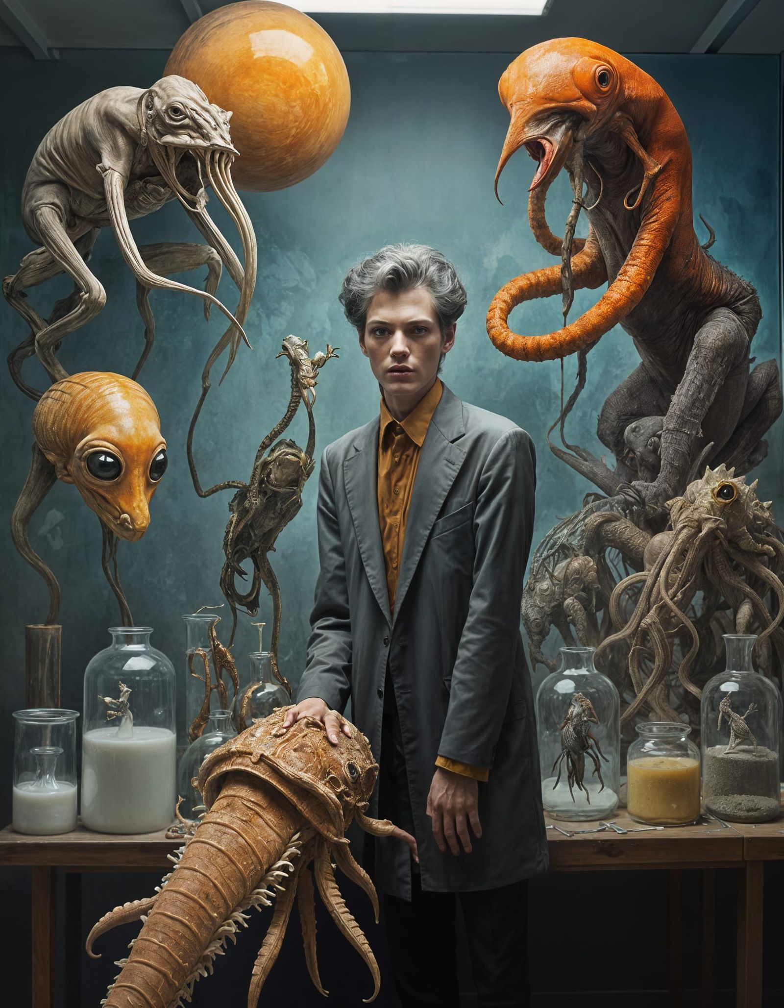 Bizarre Creatures in Pristine Laboratory: Hyperrealistic Art