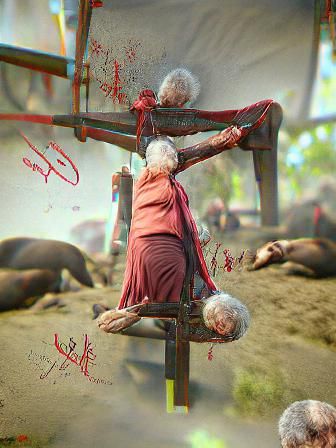 Gory Crucifixion of Elderly Woman: 8K Photorealistic Illustr...