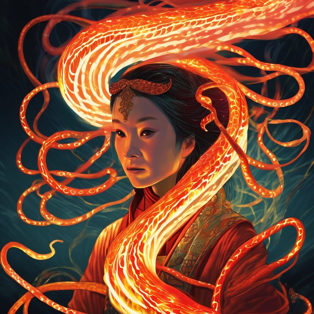 Light tendrils fiery eel woman