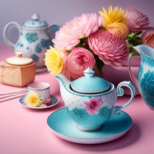 Origami Papercraft: Vintage Tea Set and Flowers